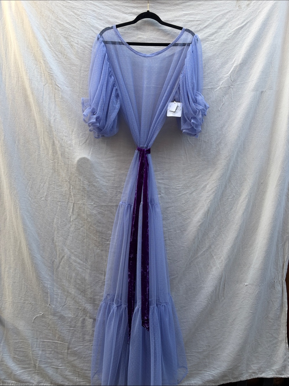 Sheer Lavender Tulle Maxi Dress with Velvet Tie